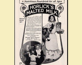 1905 Horlick’s Malted Milk Magazine Ad – Rare Early Food Advertising – Original 6×9