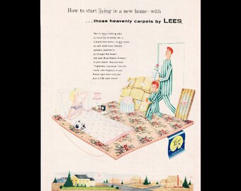 Retro 1950s Lees Carpet Magazine Ad - Etsy