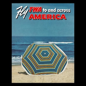 1950s TWA Trans World Airlines &quot;Beach Umbrella&quot; Retro Travel Mini Poster Art Print