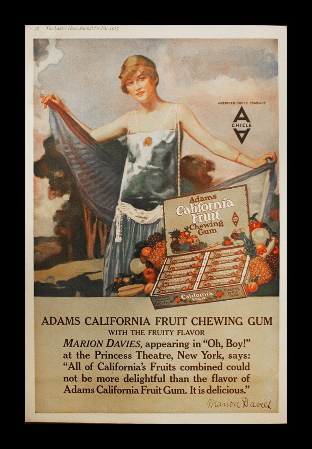 Vintage 1917 Adams California Fruit Chewing Gum Ad With Marion Etsy