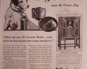 Original 1932 Nipper RCA Victor Bi-Acoustic Radio Magazine Advertisement, NBC