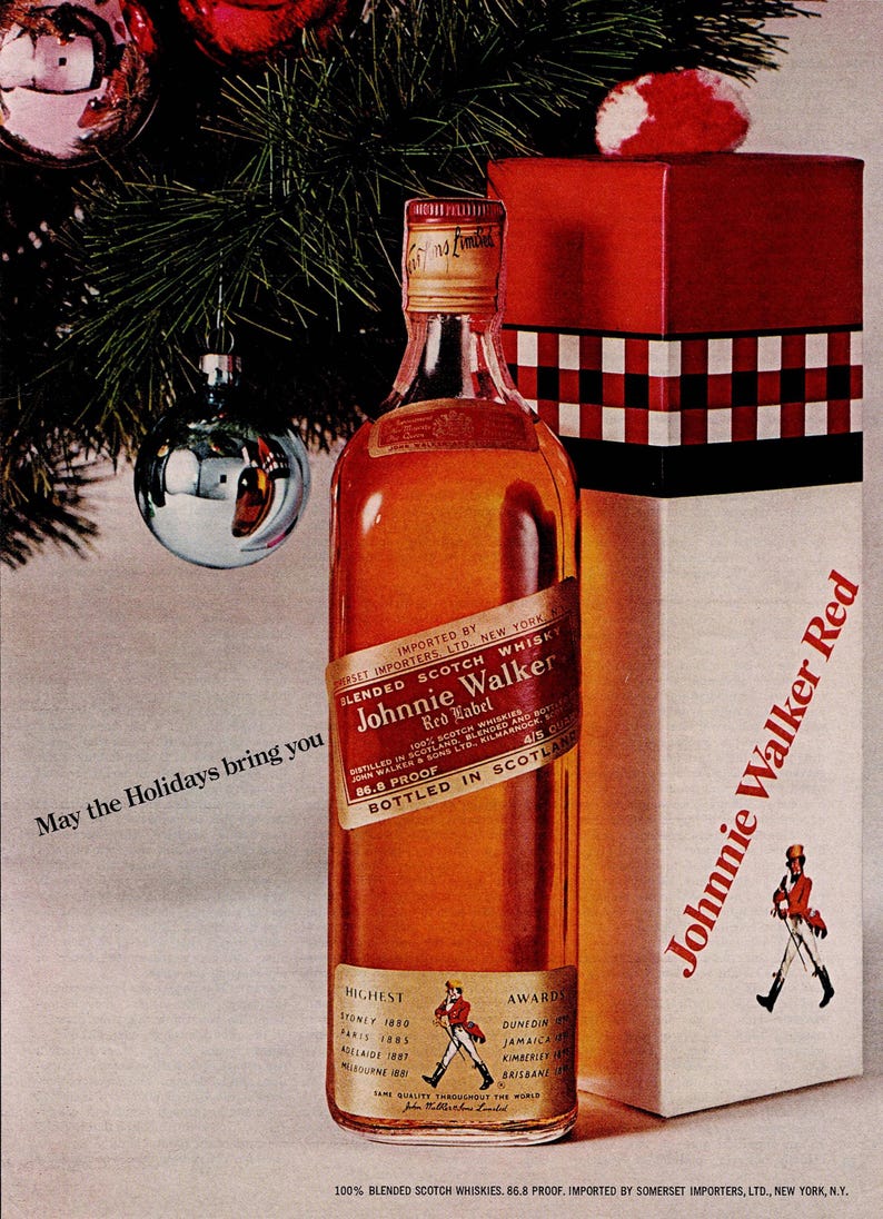 1970s Johnnie Walker Scotch Whisky Christmas Original Magazine Ad, Whiskey bild 2