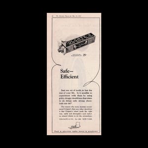 1922 Colgate&#39;s Ribbon Dental Cream &quot;Safe Efficient&quot; Toothpaste Magazine Ad, Tooth Paste Decor