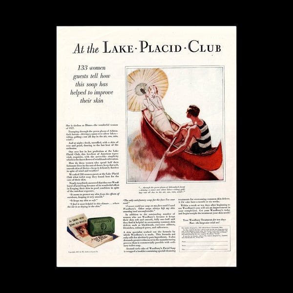 Original 1927 Palmolive Olive Oil Soap Magazine Ad, Lake Placid Club, Adirondack