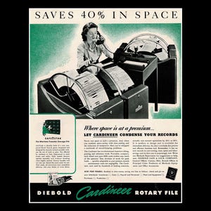 1943 Diebold Cardineer Rotary File Magazine Ad: Vintage Office Filing System