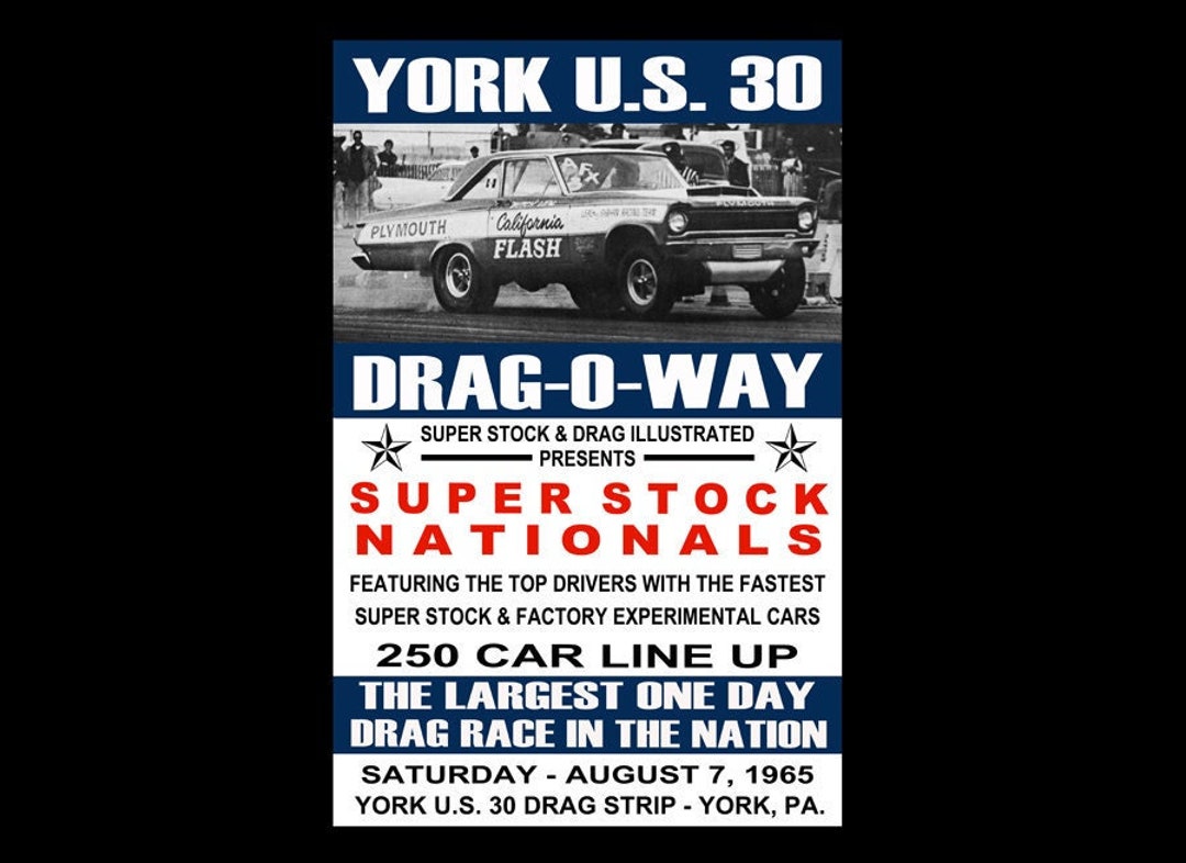 1965 York Pennsylvania Dragway Vintage Drag Racing Poster Print - Etsy