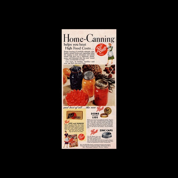 RARE 1948 Ball Home Canning Caps/Lids Magazine Ad
