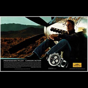 2000s John Travolta Breitling Navitimer Watch &quot;P-51 Mustang Precious Metal&quot; Original Magazine Ad