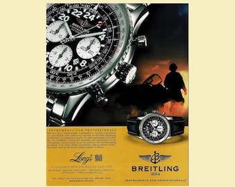 2002 Breitling Chronograph Watch Original Magazine Ad, Navitimer Aviators Pilots Aviation