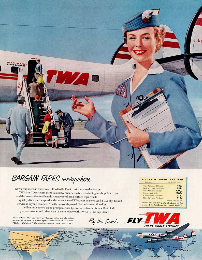 1954 TWA Airline Stewardess Magazine Ad, Trans World Airlines - Etsy
