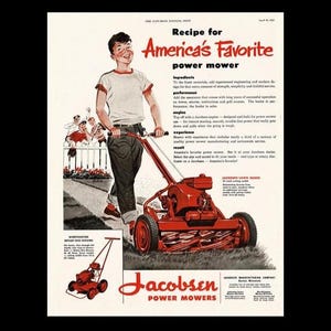 1952 Jacobson Power Lawn Mower Retro Magazine Ad