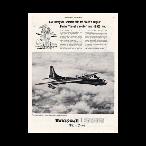 1951 Honeywell Controls B-36 Bomber Magazine Ad