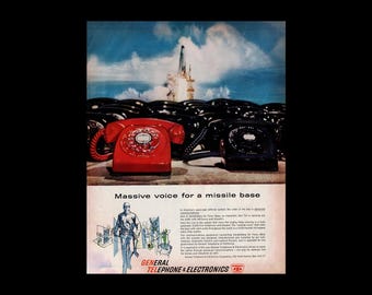 1960s General Telephone & Electronics &quot;Vandenberg Air Force Base&quot; Magazine Ad, Space Age Defense System Missile Base