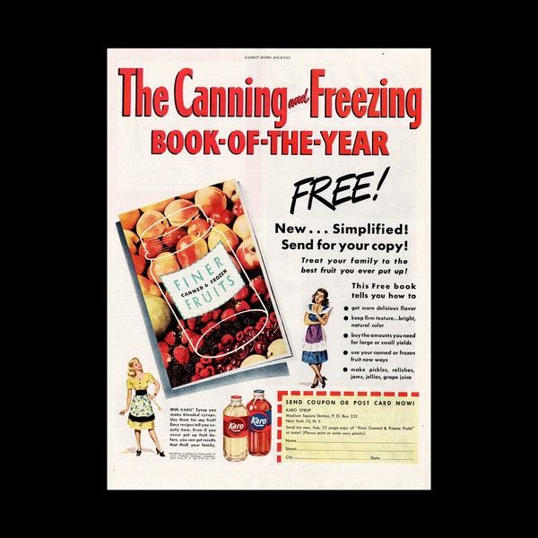 Retro 1947 Karo Syrup Canning Magazine Ad