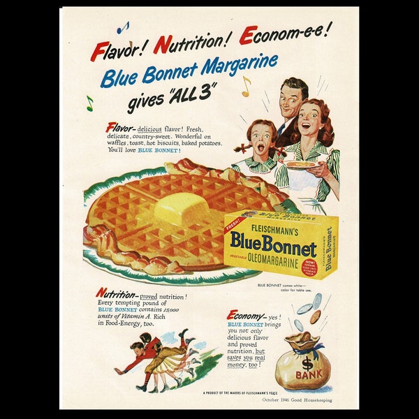 1946 Blue Bonnet Oleomargarine Butter Retro Magazine Ad