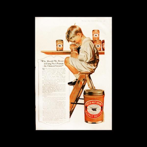 Vintage 1917 Beech-Nut Brand Peanut Butter Magazine Ad, Peanut Butter, Over 100 Years Old!!