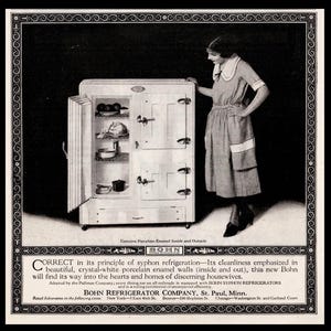 1925 Bohn Syphon Refrigerator Ad – Genuine Porcelain Enamel – Vintage Kitchen Appliance Print – 8x8 Original Antique Magazine Advertisement