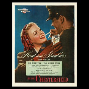 1944 Chesterfield Cigarettes WWII Wartime Magazine Ad