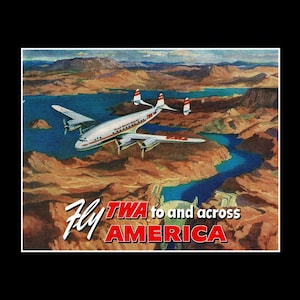 TWA Airlines 1940s Retro Poster Art Print, Trans World Airlines Travel Art