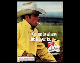 1970s Marlboro Cigarettes Magazine Ad, Western Cowboy Ranch Decor