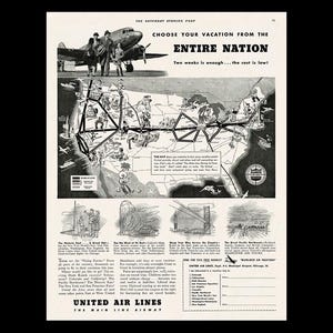 1940 United Air Lines &quot;Entire Nation&quot; Magazine Ad, United Airlines