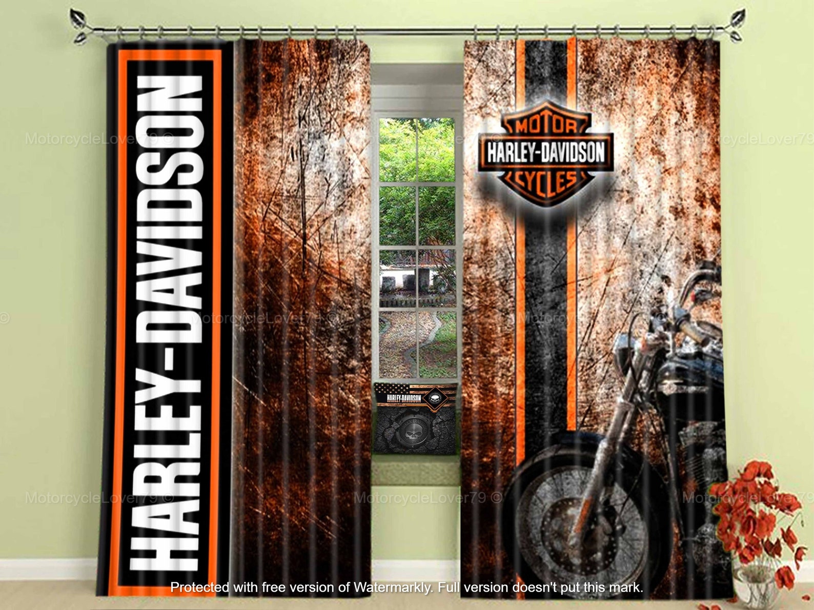 Harley Davidson Window Curtains Motorcycle Curtains Vintage Etsy