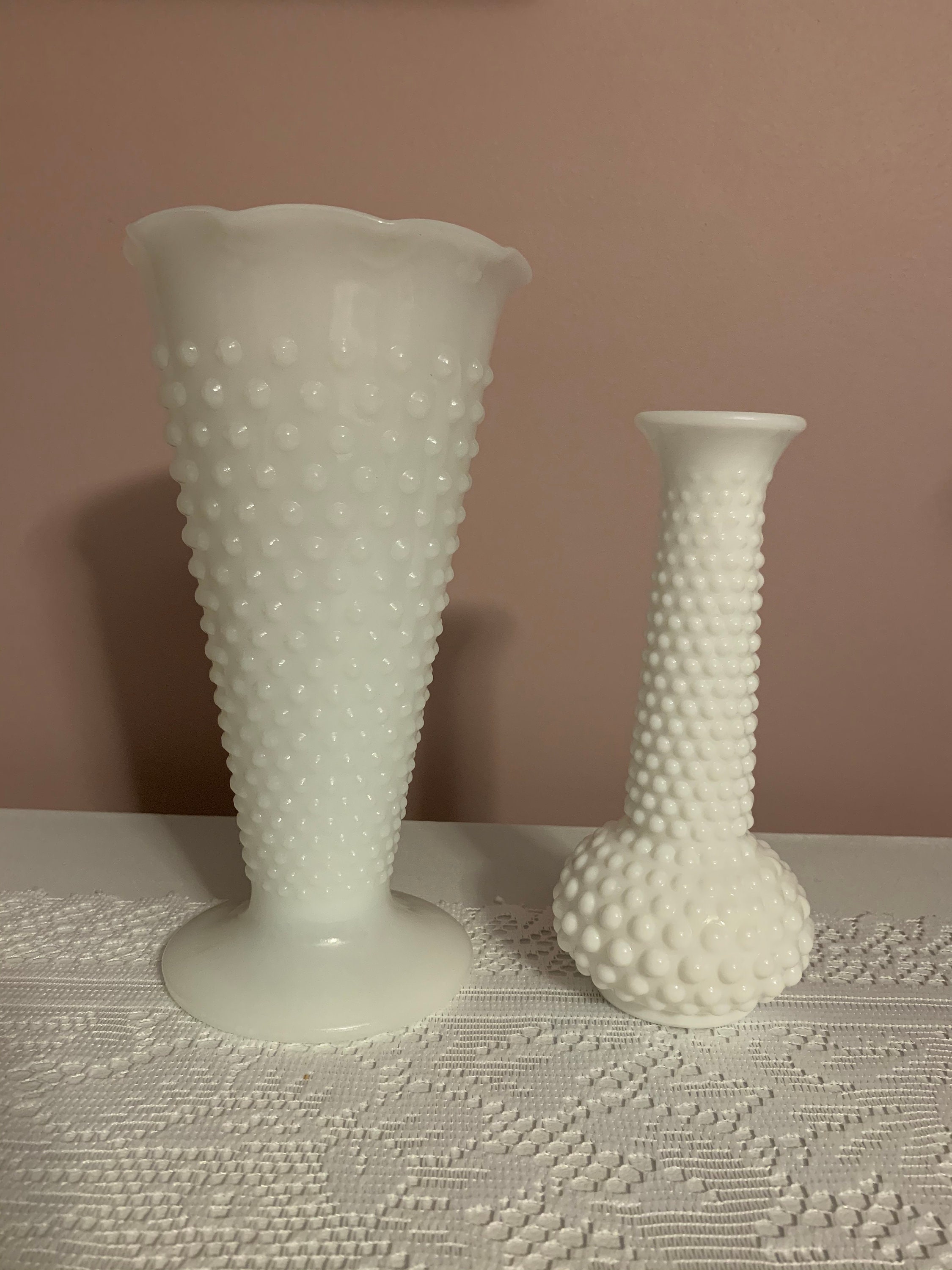 Vintage Anchor Hocking White Milk Glass Hobnail Vases Etsy UK