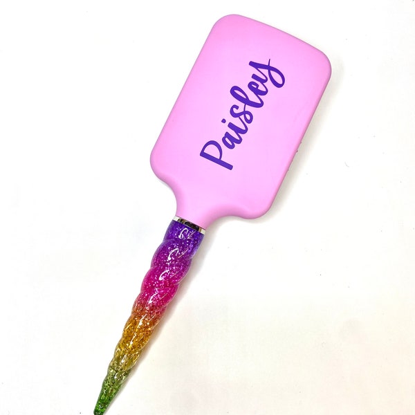 Personalised Rainbow Unicorn Girls Glitter Paddle Hair Brush