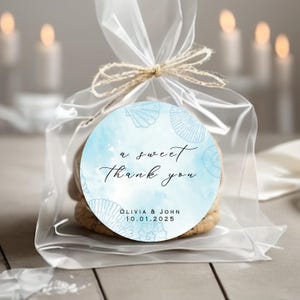 Beach Wedding Favor Stickers | Sea Shell Beach Themed Favor Tags For Wedding | Summer Ocean Wedding Thank You Sticker (B228)