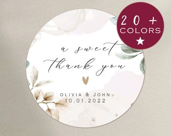 Floral Wedding Stickers | Watercolor Flower Favor Sticker | A Sweet Thank You | Custom Favor Stickers | Pink Round Favor Tags (B373)