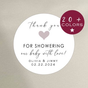 Baby Shower Thank You Stickers | Baby Shower Favor Label | Thank You For Showering Our Baby | Circle Sticker Label | Party Labels (B107)