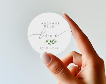 Handgemacht mit Liebe Aufkleber | Greenery Made with Love Etikett | Gebackene gute Aufkleber | Etiketten für kleine Unternehmen | Tags für Handmade Artikel (B423)