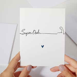 Muscle super papa dessin au trait carte de vœux | Cadeau minimaliste pour la fête des pères | Merci papa, à mon père | Joyeux anniversaire papa, coeur bleu (C197)