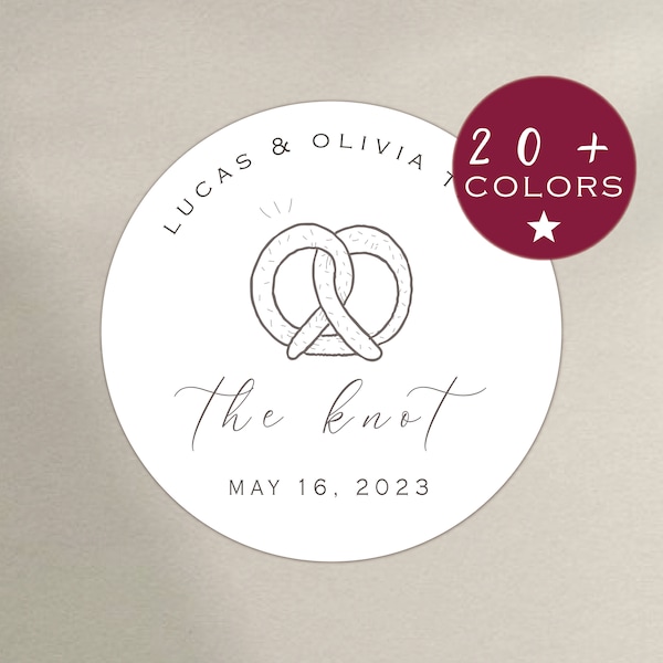 Tied The Knot | Pretzel Wedding Favor Stickers | Round Favour Labels | We Tied The Knot Stickers | Engagement Party Ideas (B406)