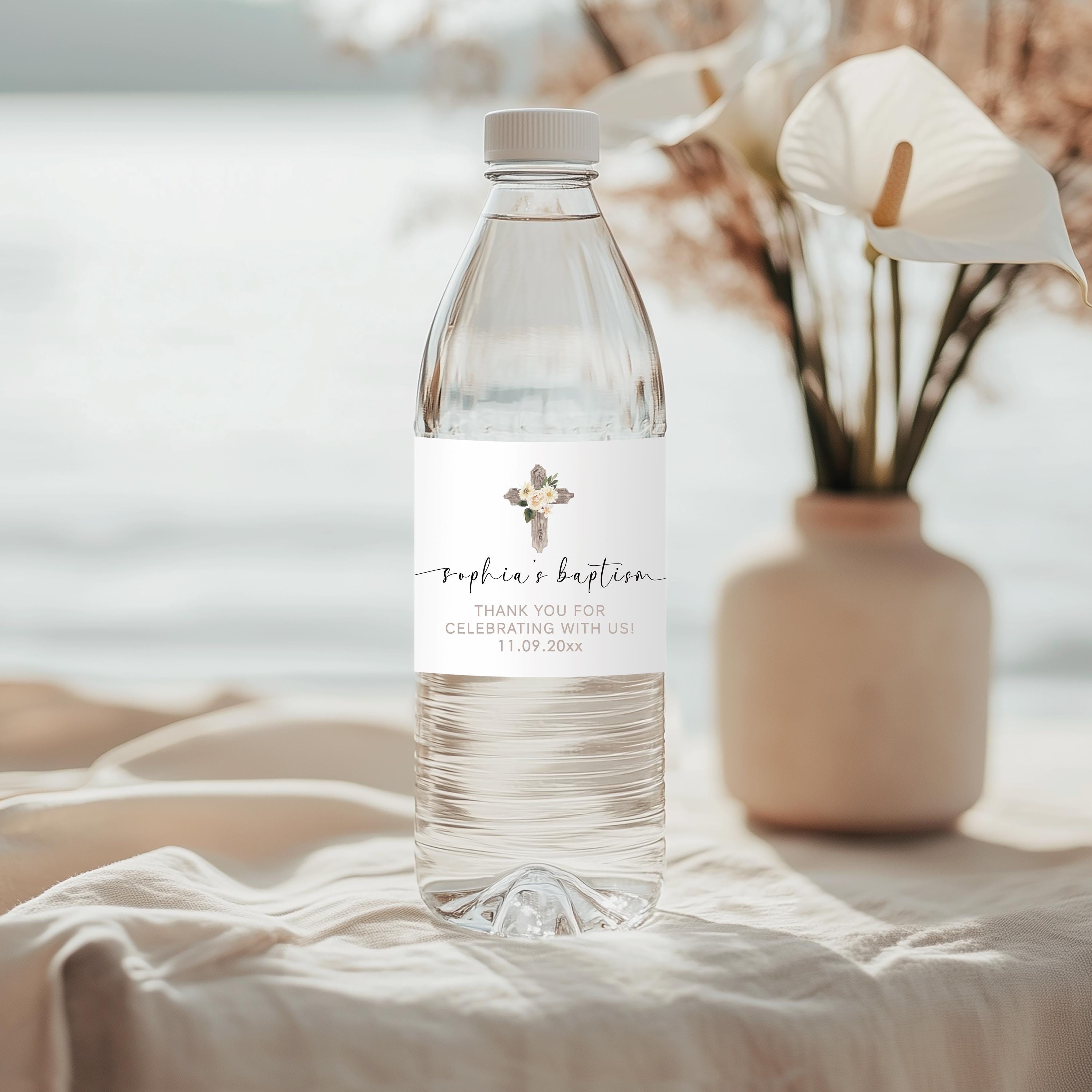 Floral Baptism Water Bottle Labels | WATERPROOF Baptism Bottle Wrappers ...