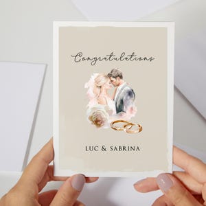 Carte personnalisée Just Married | Félicitations pour vos fiançailles | Félicitations aux jeunes mariés à l'aquarelle | Carte de voeux de mariage taupe (C204)