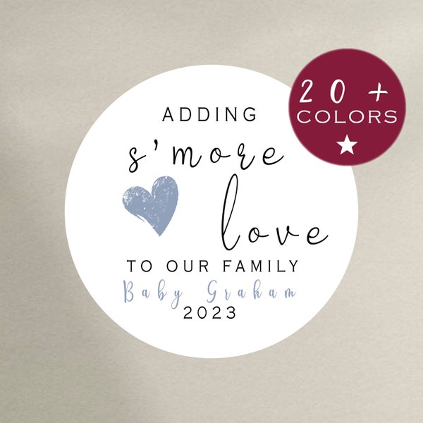 Baby Shower Stickers | S’more Love Favour Sticker | Adding S'More Love To Our Family | Baby Announcement | Personalized Favor Label (B437)