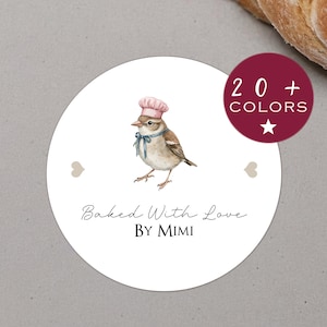 Custom Bakery Stickers Chef Birdy | Small Business Bakery | Baked With Love Label | Bakery Round Stickers | Bakery Packaging Hobbyist (BI08)