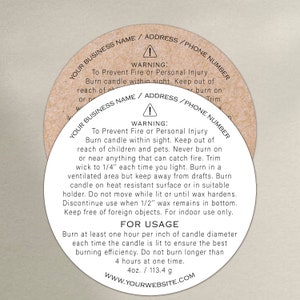 Etichette di avvertimento per candele / Adesivi di sicurezza / Etichette essenziali per la fabbricazione di candele / Adesivi di avvertimento / Imballaggio per candele - kraft, trasparente, lucido (B00)