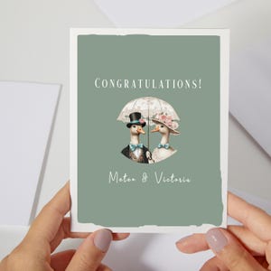 carte de mariage vintage d'oie | carte d'anniversaire vert émeraude | Rétro carte fiancée vintage | Couple nouvellement marié ou fiancé | Pour elle (C212)