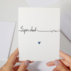moustache de dessin au trait super papa | Cadeau minimaliste pour la fête des pères | Merci papa, à mon père | Joyeux anniversaire papa, coeur bleu (C198)