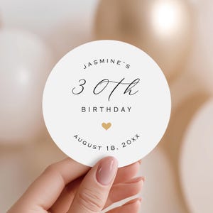 Custom Birthday Labels | Minimalist Birthday Stickers | Party Stickers | Party Bag Labels | Custom Milestone Sticker | Round Stickers (B24)