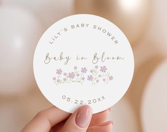 Pegatinas florales para baby shower / Etiquetas para fiesta "Bebé en flor" (B471)