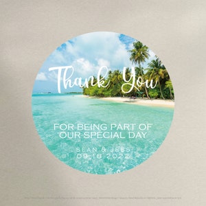 Beach Wedding Favor Stickers | Watercolor Beach Themed Favor Tags For Wedding | Summer Ocean Wedding Thank You Sticker (B368)