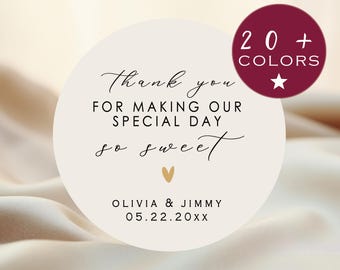 Pegatinas personalizadas para bodas / Etiquetas para bolsitas de dulces / Etiqueta circular personalizada para obsequios (B128)
