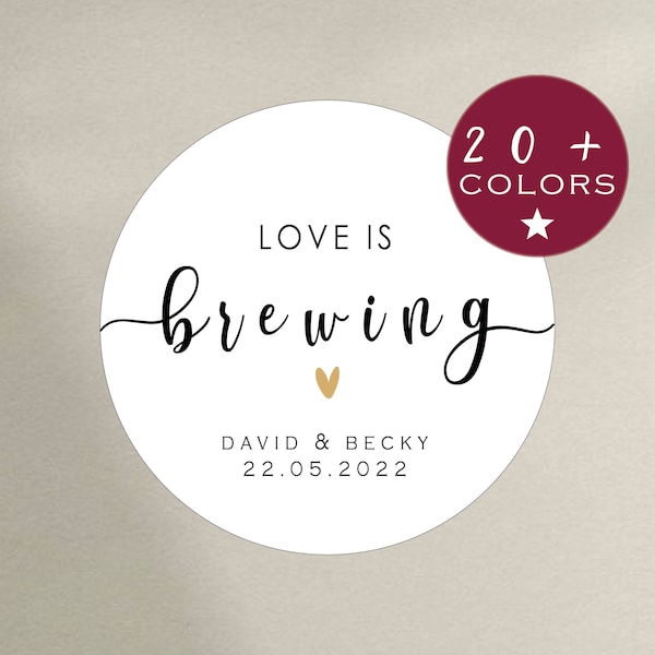 Coffee Tea Favors for Wedding, Party, Shower | Bridal Shower Labels | Love is Brewing Stickers | Welcome Bag Label | Treat Bags (B175)