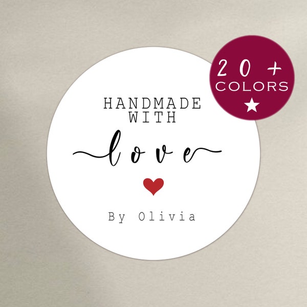 Handmade With Love Sticker | Hearted Made With Love Label | Baked Good Stickers | Small Business Labels | Tags For Handmade Items (B306)