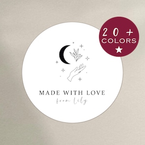 Handmade With Love Sticker | Boho Made With Love Label | Etsy Shop Owner Packaging | Tags For Handmade Items | Hands Moon Botanical (B455)