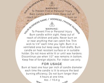 Candle Warning Safety Labels | Candle-Making Essentials - Custom Stickers | Candle Packaging - kraft, clear, glossy (B00)