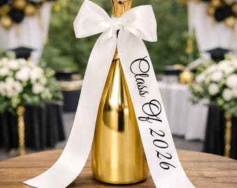 Klasse 2026 Satinband Schleife | Champagner Flasche Dekor | Abschlussfeier Akzent (B595)